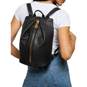 Aimee Kestenberg Tamitha Black Leather Backpack with Oversized Gold Zipper